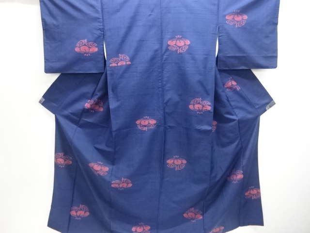 JAPANESE KIMONO / ANTIQUE KIMONO / SILK / TSUMUGI / WOVEN FLOWER